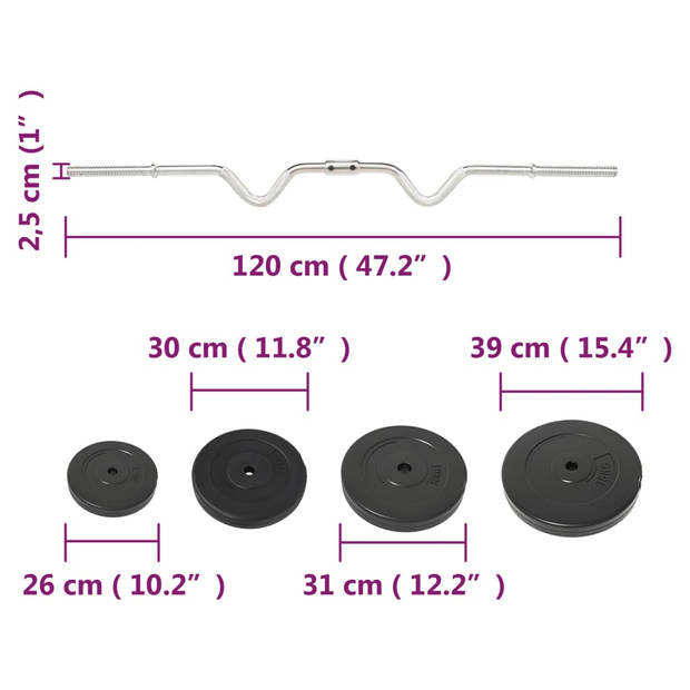 vidaXL Halter gebogen met gewichten 90 kg