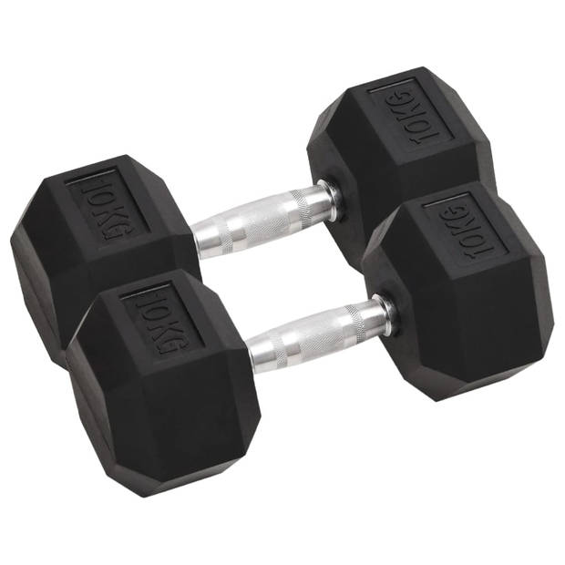 The Living Store Dumbbells Rubber Coated - 10 kg - Multifunctioneel - Zwart