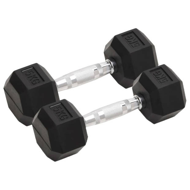 The Living Store Dumbbell - Halters Black - 5 kg - Rubber Coated