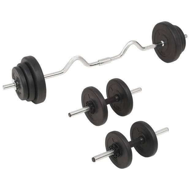 The Living Store Halterset - 30 kg - Cementen schijven - Zwart - Inclusief halterstang en dumbbell halters