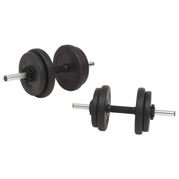 The Living Store Halterset - 30 kg - Cementen schijven - Zwart - Inclusief halterstang en dumbbell halters