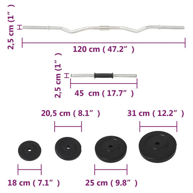 vidaXL Halterset met gewichten 60 kg