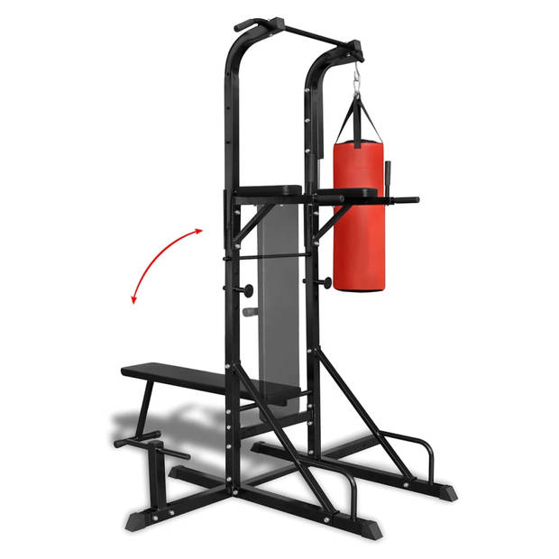 The Living Store Fitnessapparaat - Multifunctioneel Sit-Up bankje met Boksbal - 182 x 125 x 218 cm - Max - 100 kg