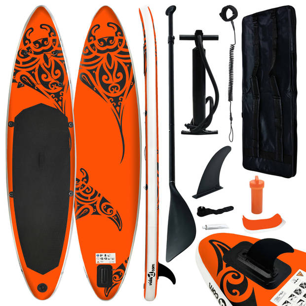 The Living Store Stand Up Paddleboard - Opblaasbaar SUP Board - Oranje - 305 x 76 x 15 cm - 140 kg laadvermogen -