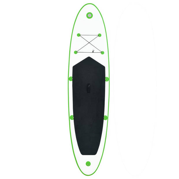 The Living Store SUP Board - Opblaasbaar Stand Up Paddleboard - 390 x 81 x 10 cm - Groen en Wit - Draagvermogen 130 kg