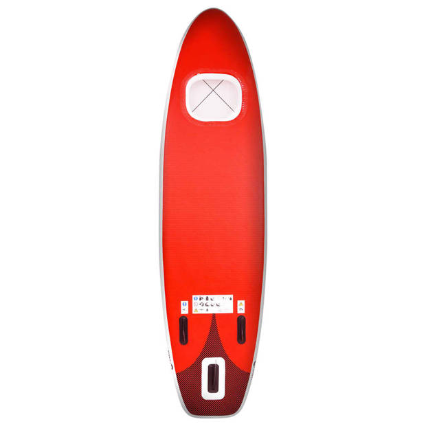 The Living Store Stand Up Paddleboard - 330 x 76 x 10 cm - opblaasbaar SUP - rood - PVC - inclusief peddel - pomp -