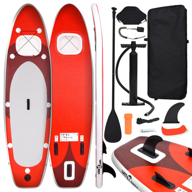 The Living Store Opblaasbaar Paddleboard - SUP Set - 300 x 76 x 10 cm - Rood - PVC