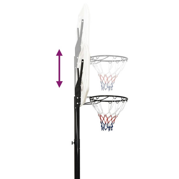 The Living Store Basketbalstandaard - verstelbare hoogte - polyetheen - stalen basketbalrand - nylon net