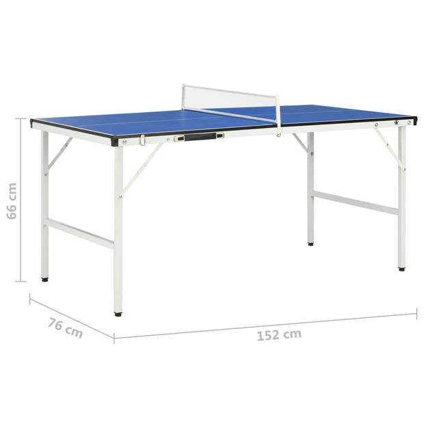 The Living Store Tennistafel - Compacte indoor speeltafel - Blauw - MDF en staal - 152 x 76 x 66 cm - 16 kg