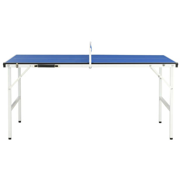 The Living Store Tennistafel - Compacte indoor speeltafel - Blauw - MDF en staal - 152 x 76 x 66 cm - 16 kg