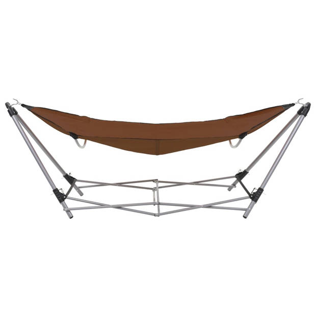 The Living Store Opvouwbare Hangmat - Bruin - 241 x 76 x 70 cm - Gepoedercoat staal en 600D oxford stof