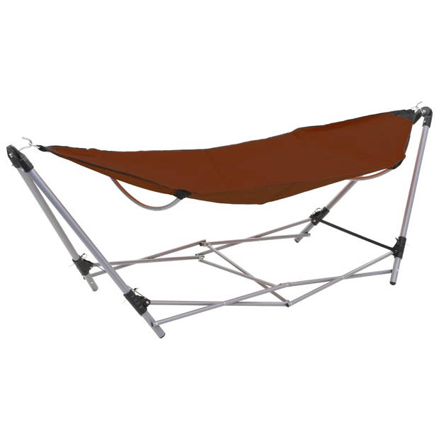 The Living Store Opvouwbare Hangmat - Bruin - 241 x 76 x 70 cm - Gepoedercoat staal en 600D oxford stof