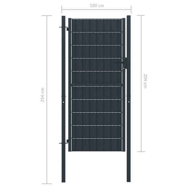 The Living Store tuinpoort - PVC en staal - 100 x 204 cm - antraciet - vergrendelbaar