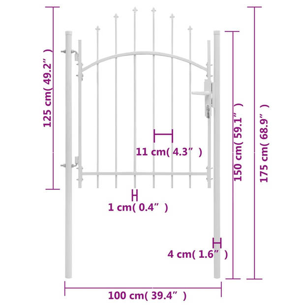 vidaXL Poort 1x1,75 m staal wit