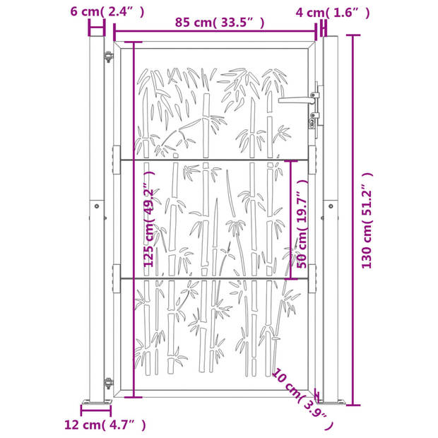 The Living Store Tuinpoort - Staal - Antraciet - 105 x 130 cm - Lasergesneden ontwerp