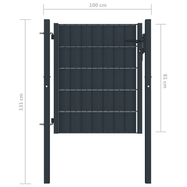 The Living Store Tuinpoort - PVC en staal - 100 x 81 cm - antraciet - Vergrendelbaar - Inclusief palen en scharnieren