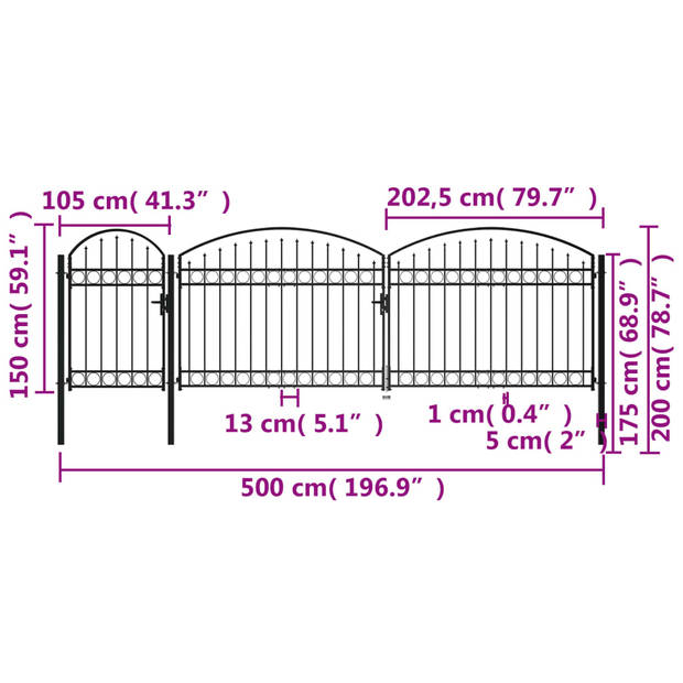 The Living Store Tuinpoort - Duurzaam gepoedercoat staal - 2 x 5 m - Zwart