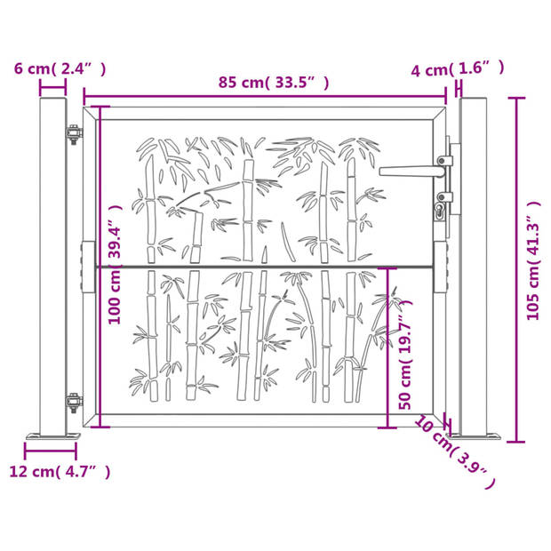 vidaXL Poort met bamboe-ontwerp 105x105 cm staal antracietkleurig