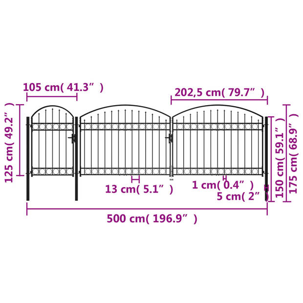 The Living Store Tuinpoort - Stijlvol - Duurzaam - Poedercoat Staal - 1.75 x 5 m