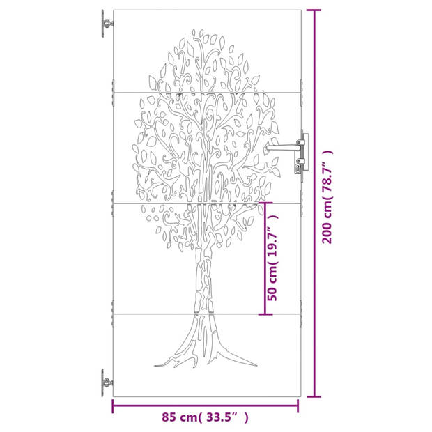 The Living Store Tuinpoort - Cortenstaal - 85x3x200 cm - Lasergesneden ontwerp - Afsluitbaar