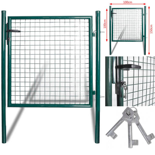 The Living Store Tuinpoort - Staal - Donkergroen - 100x150 cm - Robuust slot