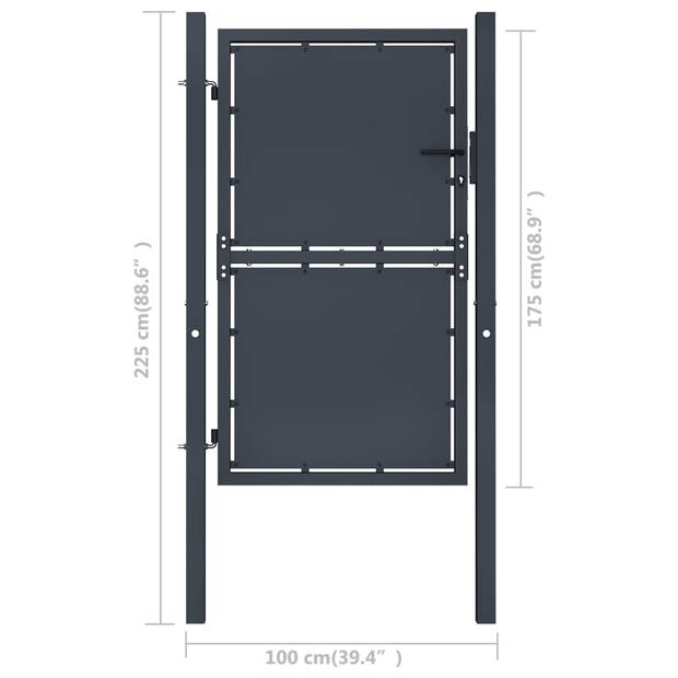 The Living Store Hekpoort - Staal - 100 x 225 cm - Antraciet - Met slot en kruk