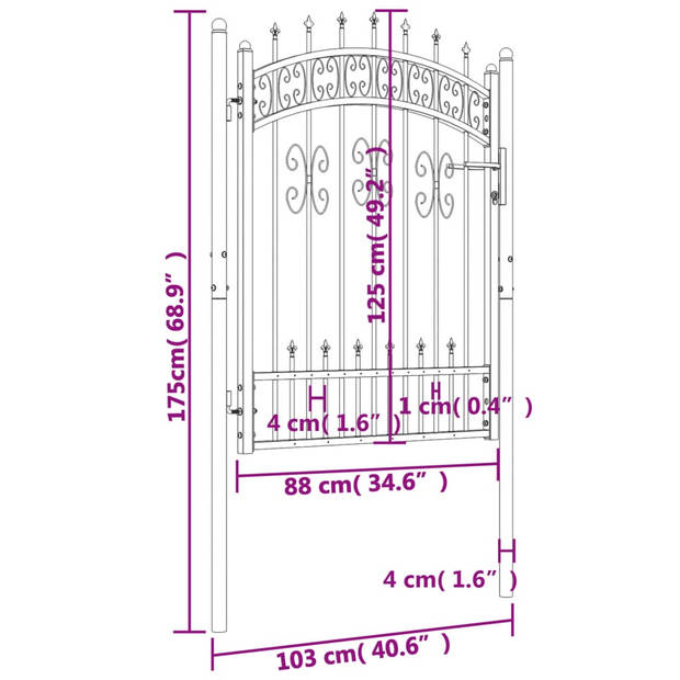 The Living Store Poort - Hek - 103 x 175 cm - Zwart - Gepoedercoat Staal