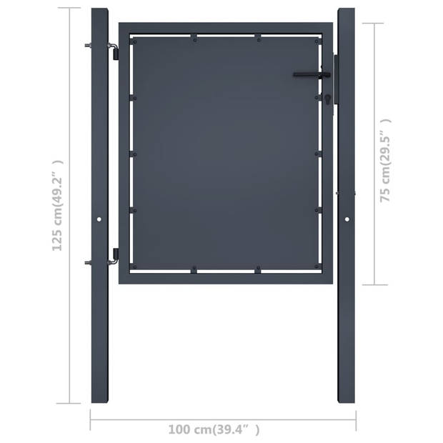 The Living Store Hekpoort - Staal - 100 x 125 cm - antraciet - inclusief slot en kruk