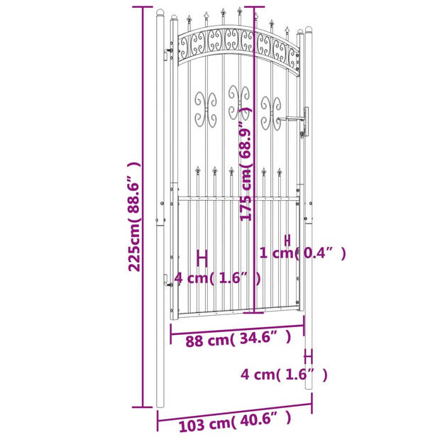 vidaXL Poort met spijlpunten 103x225 cm gepoedercoat staal zwart