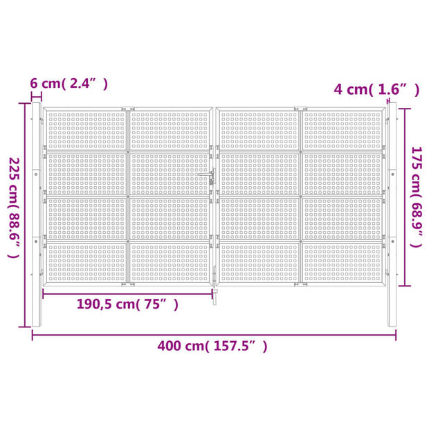 vidaXL Poort 400x175 cm staal antracietkleurig