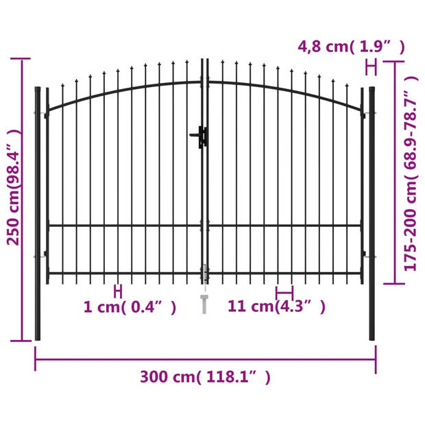 The Living Store Tuinpoort Verticale Staven - 300 x 250 cm - Zwart - Gepoedercoat Staal - Incl - 3 Sleutels