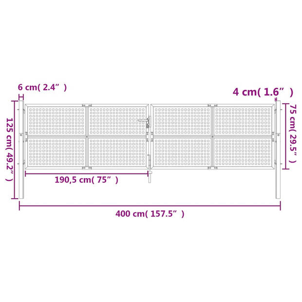 vidaXL Poort 400x125 cm staal antracietkleurig