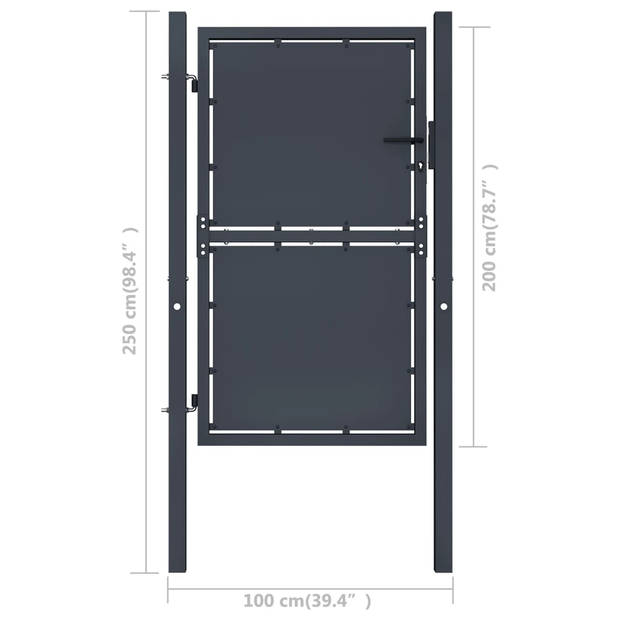 The Living Store Hekpoort - Staal - 100x250 cm - Inclusief slot en kruk - Antraciet