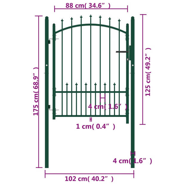 The Living Store Hekpoort - Stalen tuinpoort - Groen - 102x175 cm - Robuust en veilig