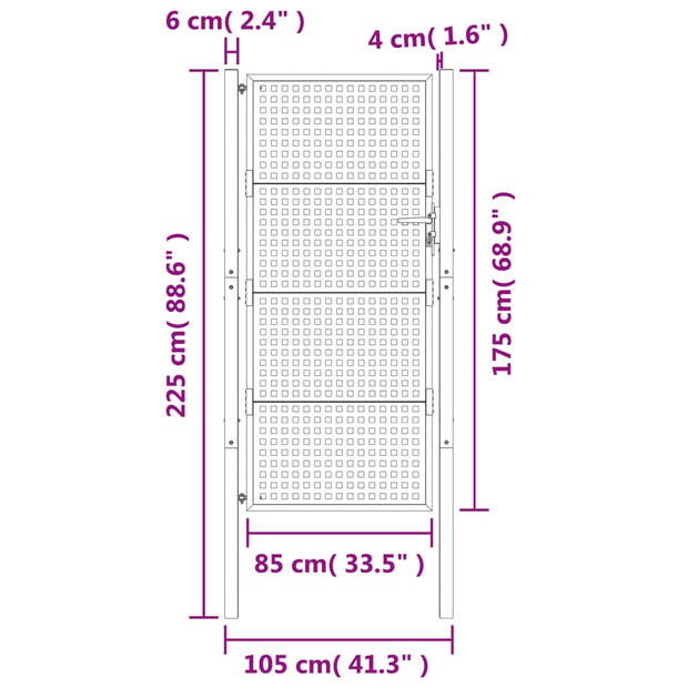 vidaXL Poort 105x225 cm staal antracietkleurig