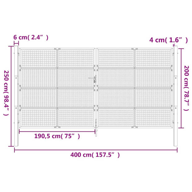 vidaXL Poort 400x200 cm staal antracietkleurig