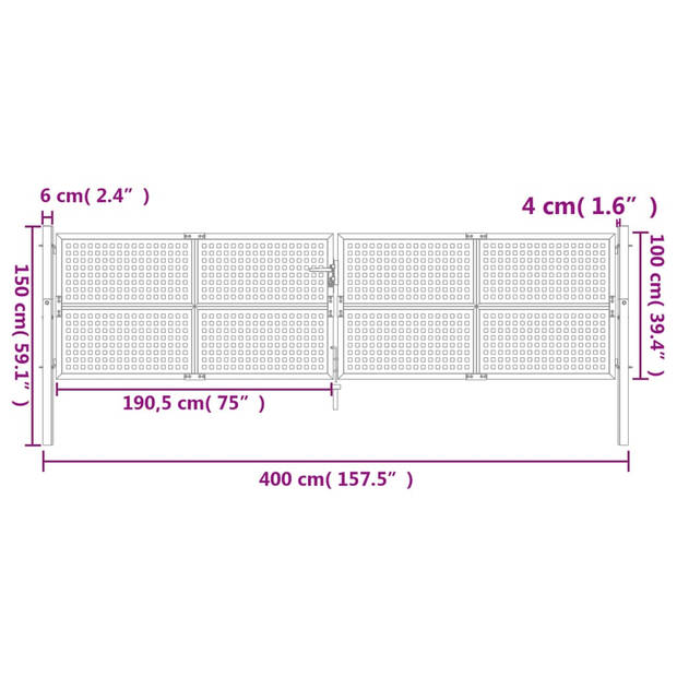 vidaXL Poort 400x150 cm staal antracietkleurig