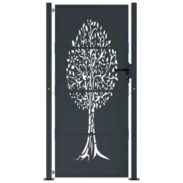 vidaXL Poort 105x205 cm met boomontwerp staal antracietkleurig