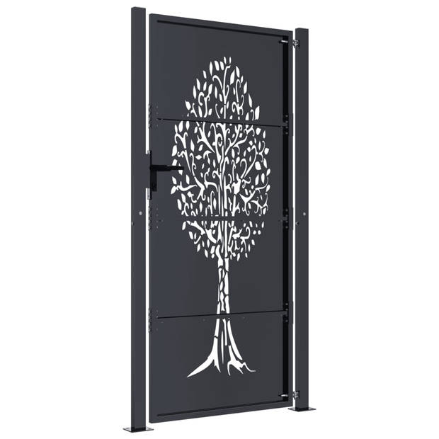 vidaXL Poort 105x205 cm met boomontwerp staal antracietkleurig