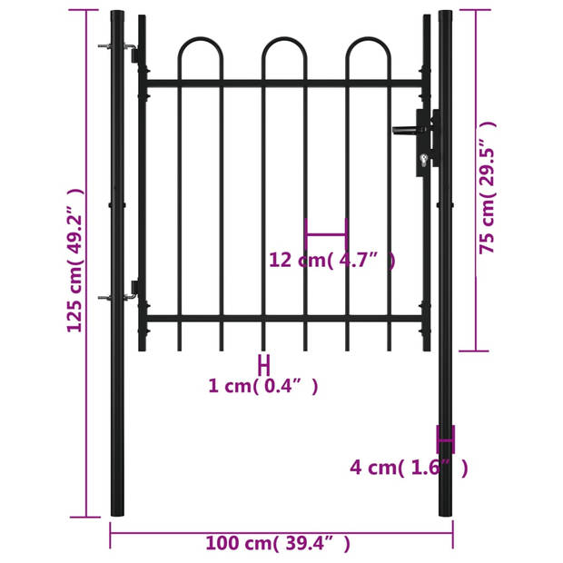 vidaXL Enkele poort met boog vorm 100x75 cm