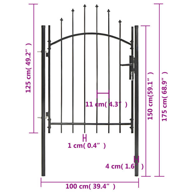 vidaXL Poort 1x1,75 m staal zwart