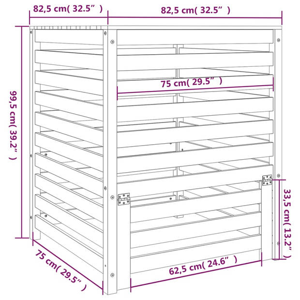 vidaXL Compostbak 82,5x82,5x99,5 cm massief grenenhout wit