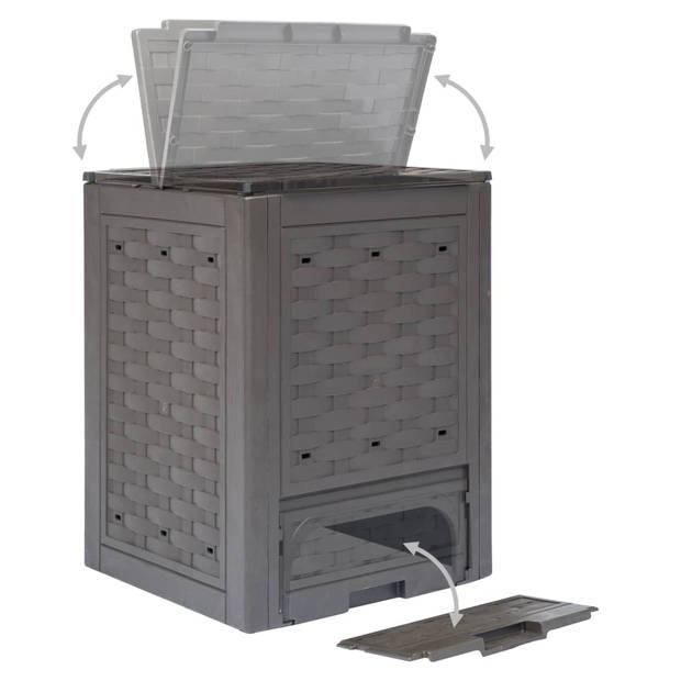 The Living Store Compostbakken - Kunststof met rattan-look - 60 x 60 x 83 cm - 300L - bruin