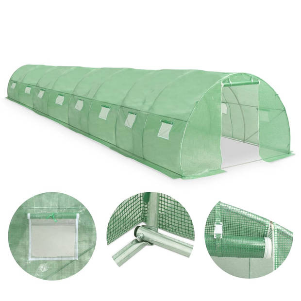 The Living Store Broeikas - Groen 1200x300x200 cm - 140 g/m² PE-mesh - Gegalvaniseerd staal