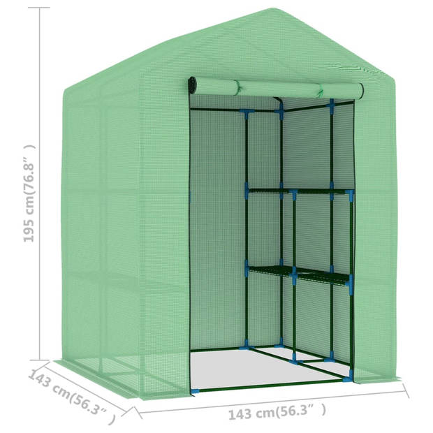 The Living Store Broeikas - 143 x 143 x 195 cm - Groen - PE-mesh stof 170 g/m² - Gepoedercoat staal