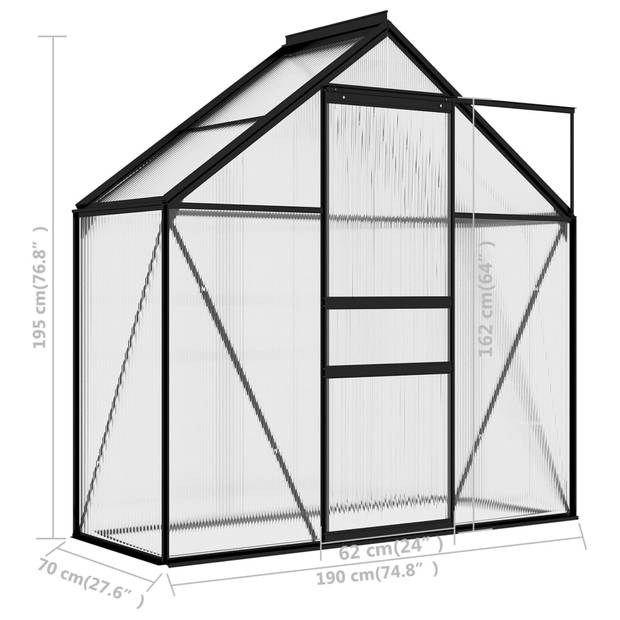 The Living Store Kweekkas - Aluminium - Polycarbonaat - 190 x 70 x 125/195 cm - 1.33 m² oppervlakte