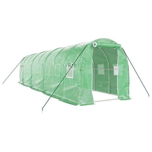 The Living Store Broeikas - 8 x 2 x 2 m - Groen - PE en Gegalvaniseerd Staal - Met 2 Ritsen