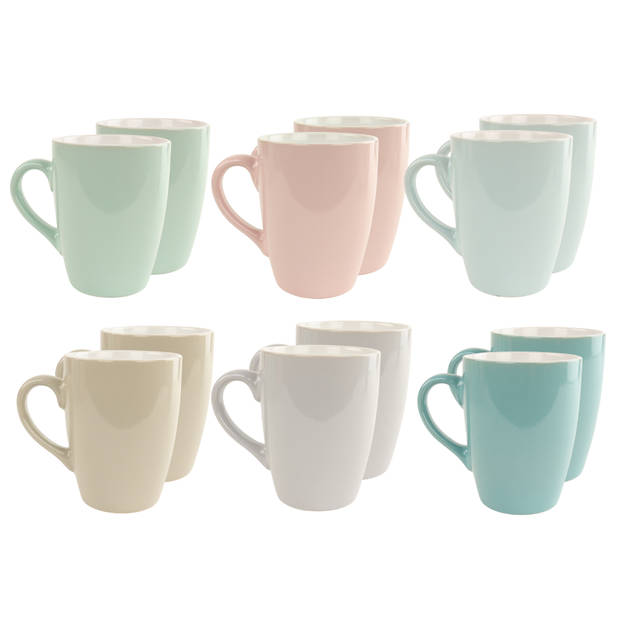 OTIX Koffiekopjes - Koffiemok - Koffietassen - 12 stuks - Diverse kleuren - Pastel - 300 ml - Aardewerk - BLOSSOM