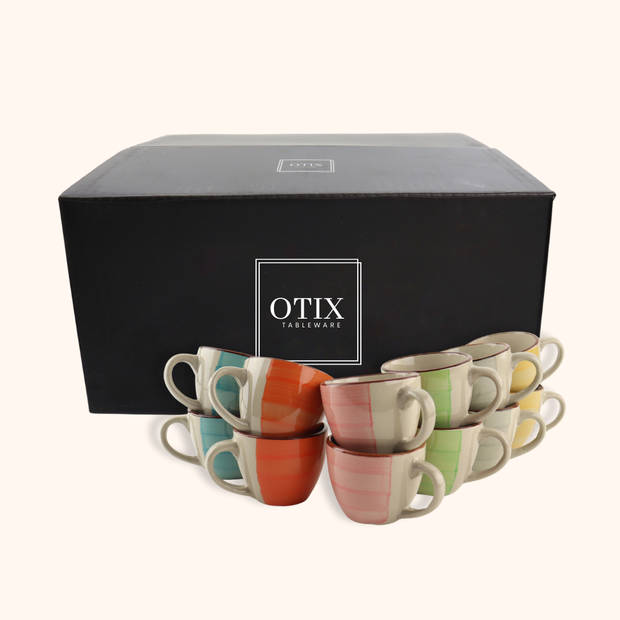 OTIX Espresso kopjes met oor - Koffiekopjes - set van 12 - Koffietassen - 90 ml - Aardewerk