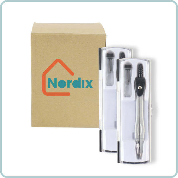 Nordix Passer - School - 2 stuks - met Extra Potloodpuntje - Set - Zilver - Zwart - Kantoor